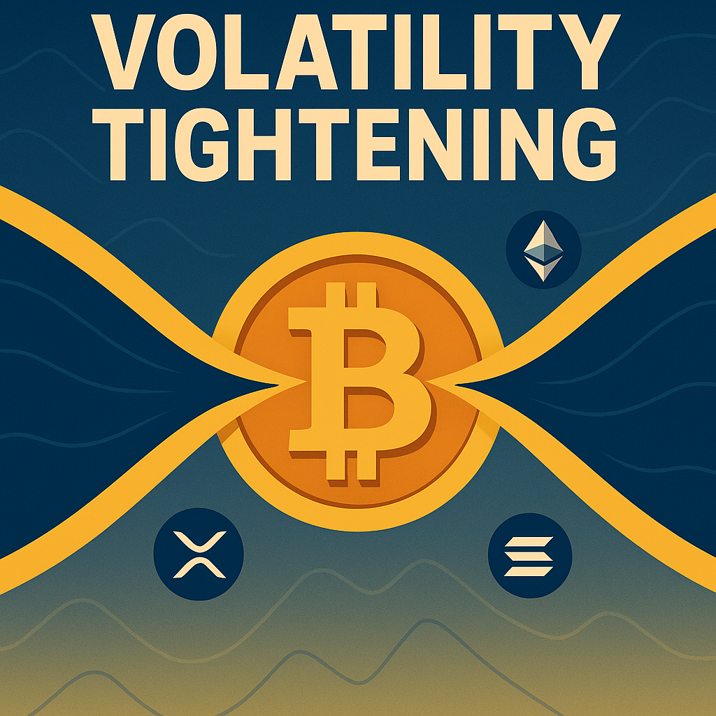 比特幣布林通道創 2 月以來最緊縮;XRP、SOL 形成更低高點